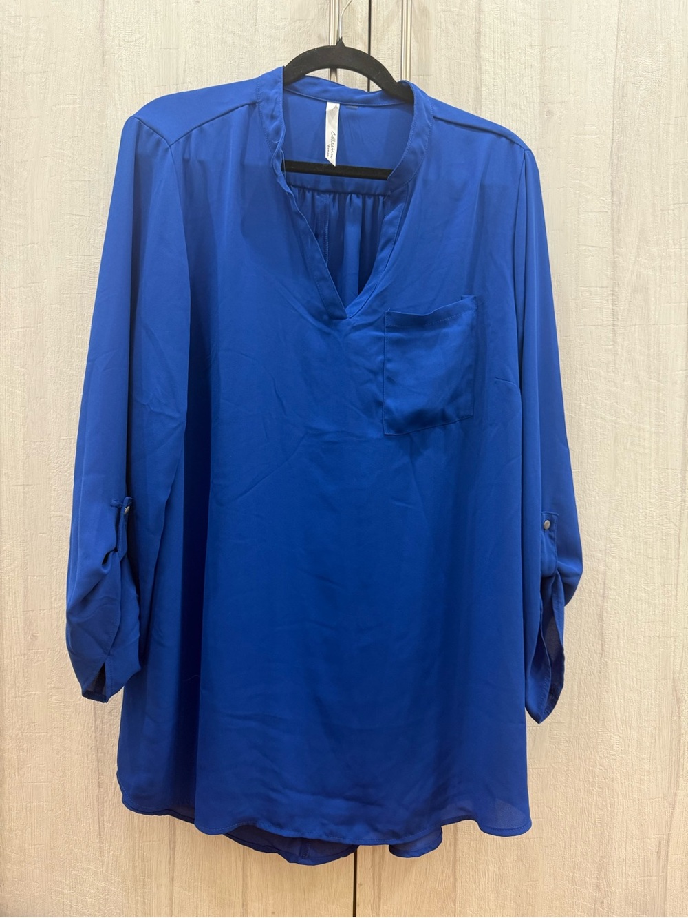 NY Collection V-Neck Tunic Blouse - Cobalt Blue